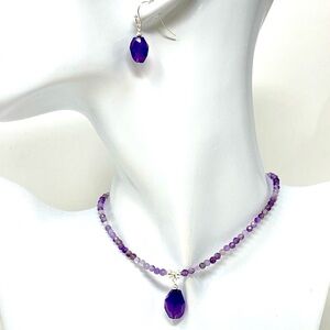 Amethyst nugget & faceted bead necklace + earrings